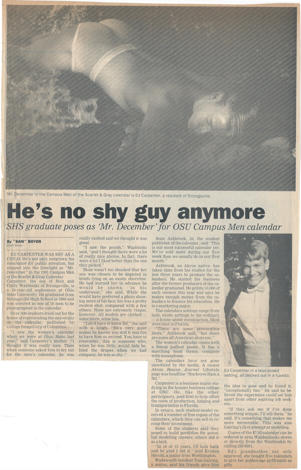 Strongsville Student in Male Calendar