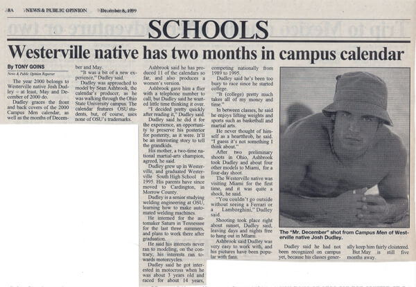 Westerville Student in Male Calendar